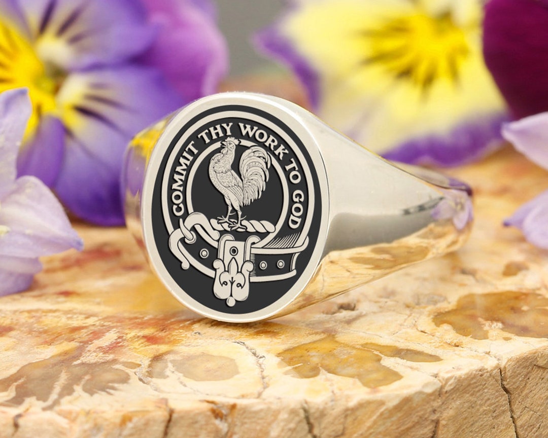 Sinclair Scottish Clan Crest Signet Ring, 925 Sterling Silver