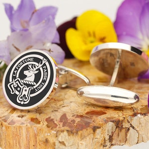 Rollo Scottish Clan Engraved Cufflinks | Sterling Silver | Personalised Wedding Gift for Men | Family Crest | Custom Made in the UK