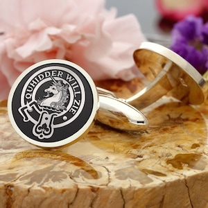 Stewart of Appin Scottish Clan Engraved Cufflinks | Sterling Silver | Personalised Wedding Gift for Men | Family Crest | Custom Made UK