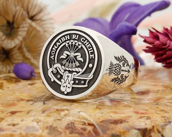 Cameron (Aonaibh Ri Cheile) Scottish Clan Signet Ring, Silver Hallmarked Handmade and Laser Engraved in the England - Made to Order