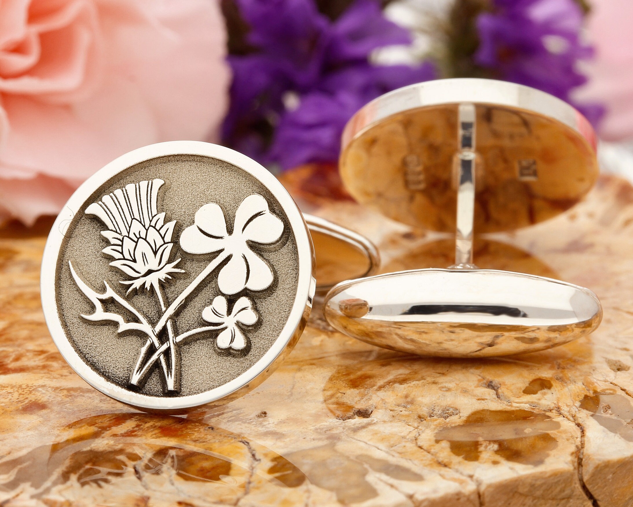 Schotse distel en Ierse Shamrock Zilveren Manchetknopen - Etsy Nederland