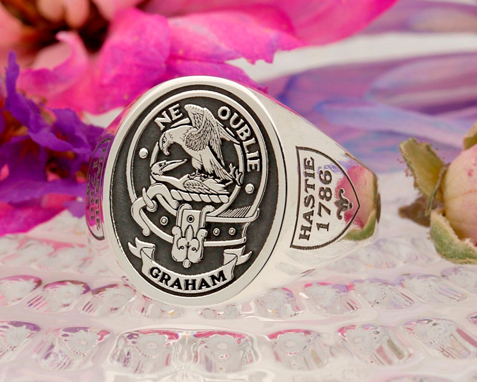 Graham Scottish Clan Signet Ring ( Ne Oublie ) Sterling Silver Handmade ...