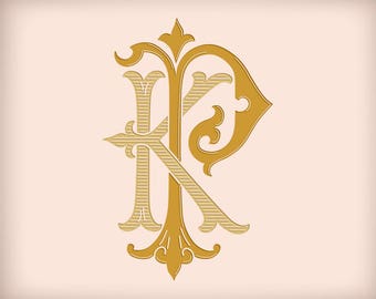KP PK D1 Digital Download Victorian Wedding Monogram Vector Graphic