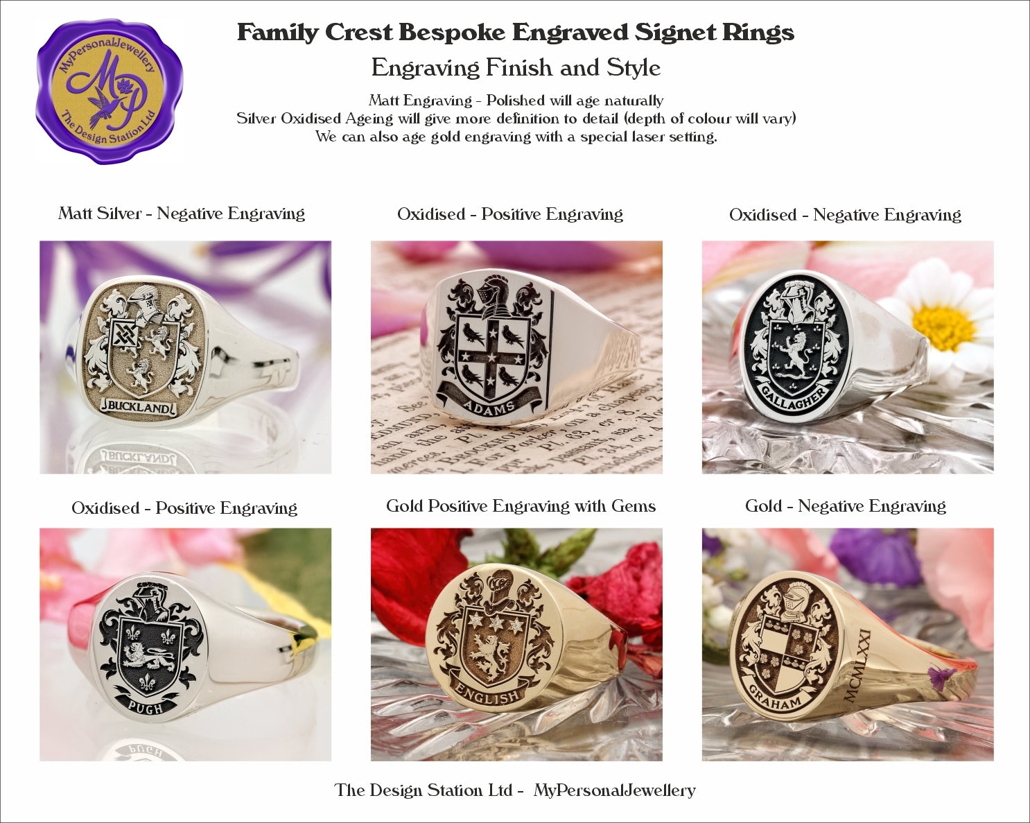Family Crest HS9 12x15mm Engraved Signet Ring | Sterling
