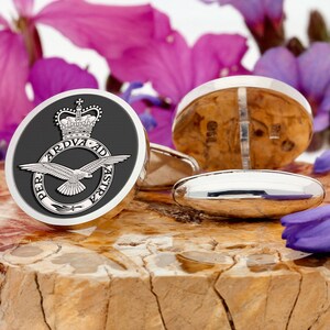 RAF Royal Airforce Badge Military Silver Cufflinks, Handmade and Laser Engraved in the UK, Personalised