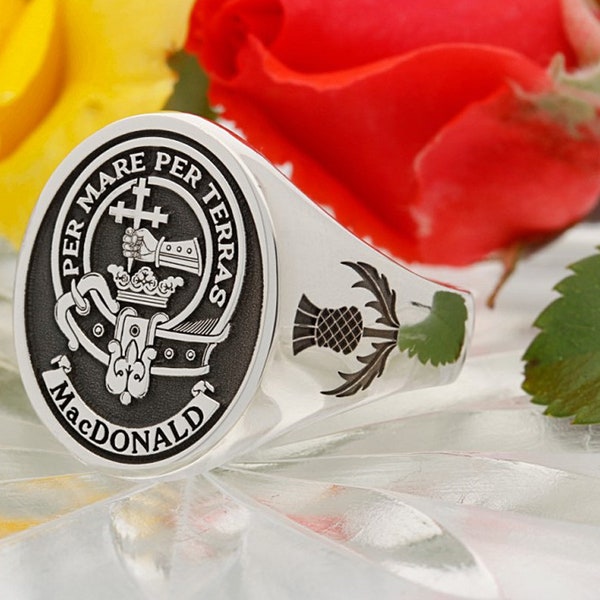 MacDonald Scottish Clan Signet Ring, Silver Hallmarked Handmade and Laser Engraved in the England - Made to Order