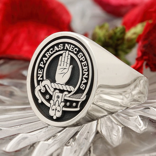 Lamont Scottish Clan Signet Ring, Sterling Silver Hallmarked Handmade and Laser Engraved in the England - Made to Order