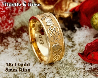 Thistle and Rose Ring Silver or 9ct Gold His and Hers Wedding, Engagement, Promise, Anniversary or Occasional Ring, England & Scotland