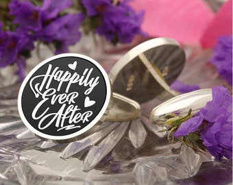 Happily Ever After Silver Cufflinks, wedding gift for groom or best man, laser engraved and handmade in the UK