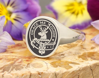 Forbes Scottish Clan Crest Signet Ring, Silver Handmade and Laser Engraved in the England - Made to Order