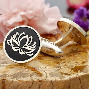 Lotus D1 Engraved Cufflinks  | Sterling Silver | Personalised Message | Husband or Boyfriend Jewellery Gift | Handmade in UK