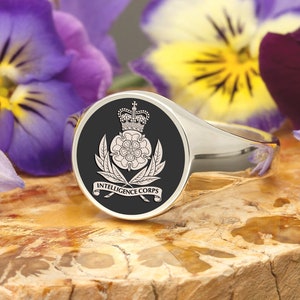 Intelligence Corps Military Silver Signet Ring, Laser Engraved and Handmade in the UK, Made to Order, Worldwide Shipping