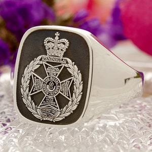 Royal Green Jackets Military Silver Signet Ring, Laser Engraved and Handmade in the UK, Made to Order, Worldwide Shipping