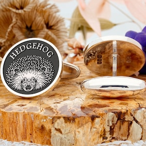Hedgehog Engraved Cufflinks  | Sterling Silver | Personalised Message | Husband or Boyfriend Jewellery Gift | Handmade in UK