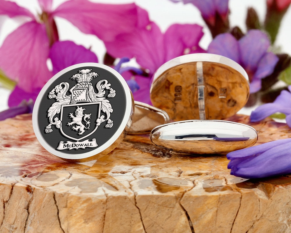 McDowall Coat of Arms Engraved Cufflinks | Sterling Silver | Family Crest | Wedding Gift | Gift for Him and Her