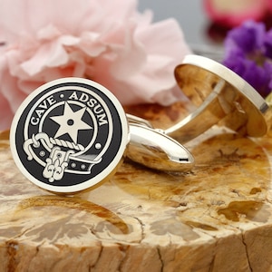 Jardine Scottish Clan Engraved Cufflinks | Sterling Silver | Personalised Wedding Gift for Men | Family Crest | Custom Made in the UK