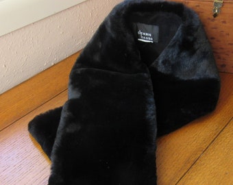 Black Faux Fur Scarf Pull Through Style Vintage Dennis Basso Neck Warmer