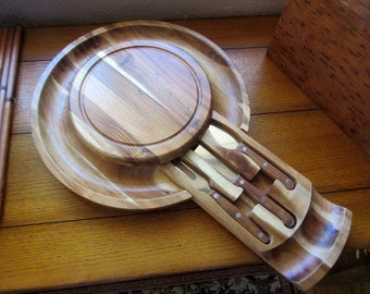 Unique Round Charcuterie Board With Tool Drawer Plus Tools Vintage Canape' Tray Wedding Gift