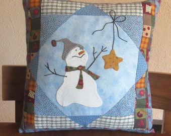 Snowman Appliqued Pillow Folk Art Design