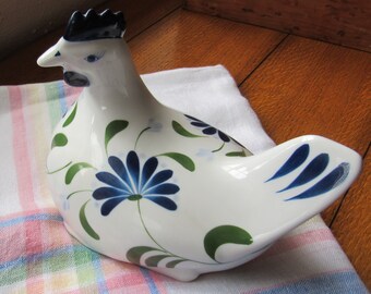 Dansk Ceramic Hen, Vintage Chicken In The Sage Song Pattern Farmhouse Cottage Kitchen Decor