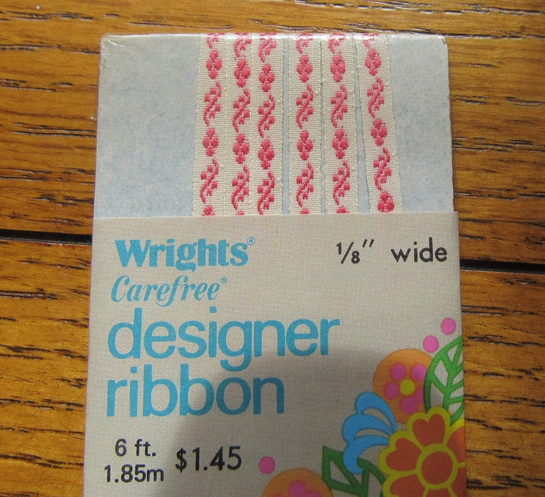 Wrights Carefree Designer Ribbon 1/8 Wide By 2 Yds Or 1.85m Soft Rose 1981 image 4