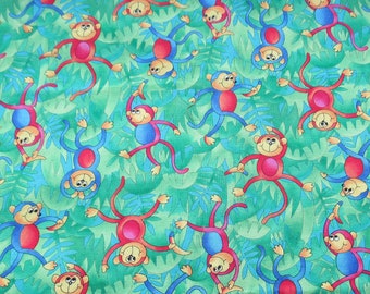 Monkeys On Green Background 2 Yards Hoffman International Fabric For Kids