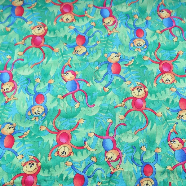 Monkeys On Green Background 2 Yards Hoffman International Fabric For Kids