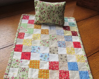 Scrappy Squares Doll Quilt And Pillow 81/2 x 101/2