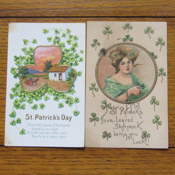 St. Patrick's Day Vintage Postcards Set of 2 Unused