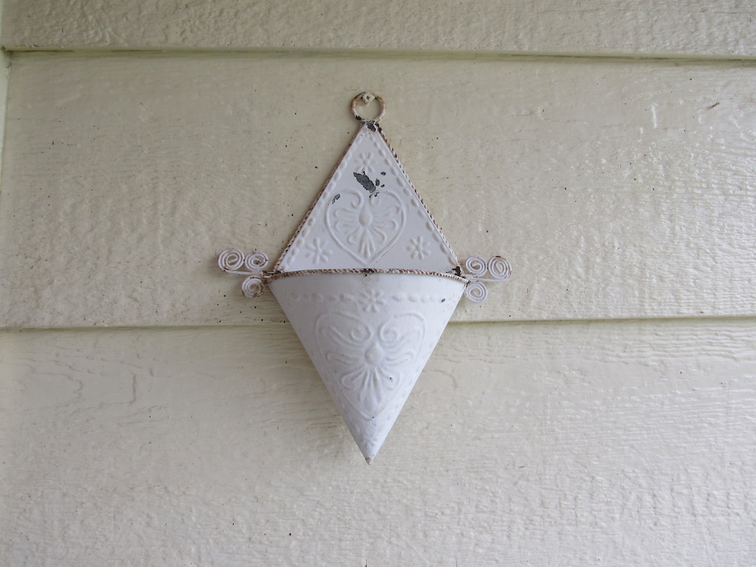 Rustic White Tin Wall Planter Hosley Brand Classic Collection Etsy