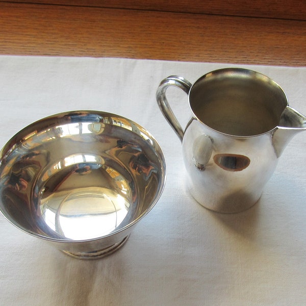 Paul Revere Reproduction Sugar Bowl and Creamer, Vintage Wm and Rogers Silver Plate Pair