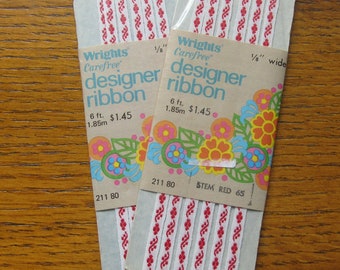 Baby Doll Dress Trim Vintage Wrights Carefree Ribbon 1/8" Wide #65 Red