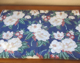 Large Flower Cotton Print Fabric Navy Background, 3 Yards