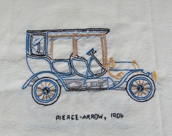 6 Finished Embroidered Blocks Vintage Car Theme