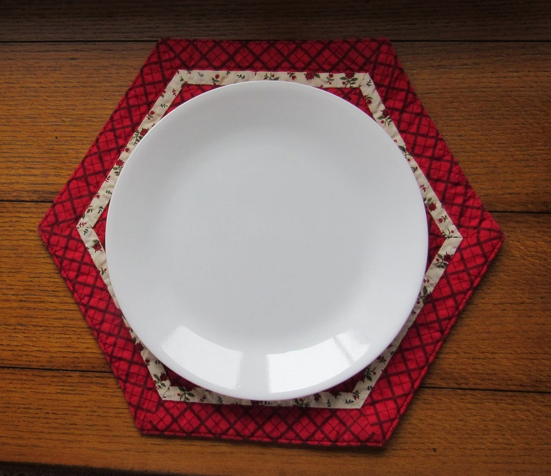 4 Quilted Placemats Sixsided Grandmothers Flower Garden Etsy