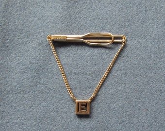 Swank Tie Clasp With Initial E On A Chain Vintage Mens Necktie Jewelry