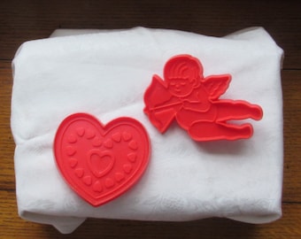Valentine Heart and Cupid Cookie Cutter Pair, Vintage Plastic Hallmark Cards Inc, 2 Sets Available