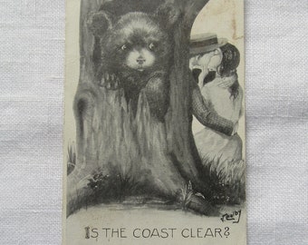 Artist Signed Vintage Valentine Postcard, 'Is The Coast Clear?' By V. Colby