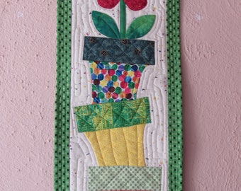 Applique Quilt For Wall Or Door Decor, Happy Flower Pots