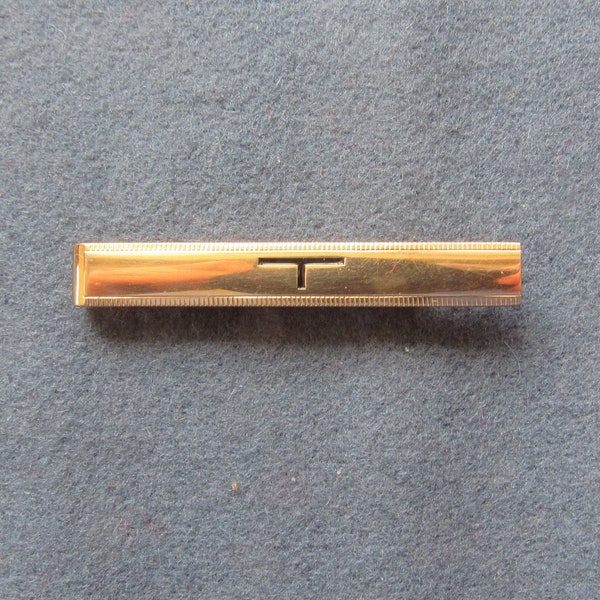 Gold Tie Clasp Bar With Initial T Vintage Swank