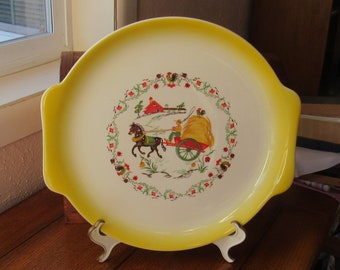 Salem China 'Countryside' 12 Inch Platter With Handles, Vintage Farm Hay Scene, Ovenproof Ceramic Collectable Display Plate