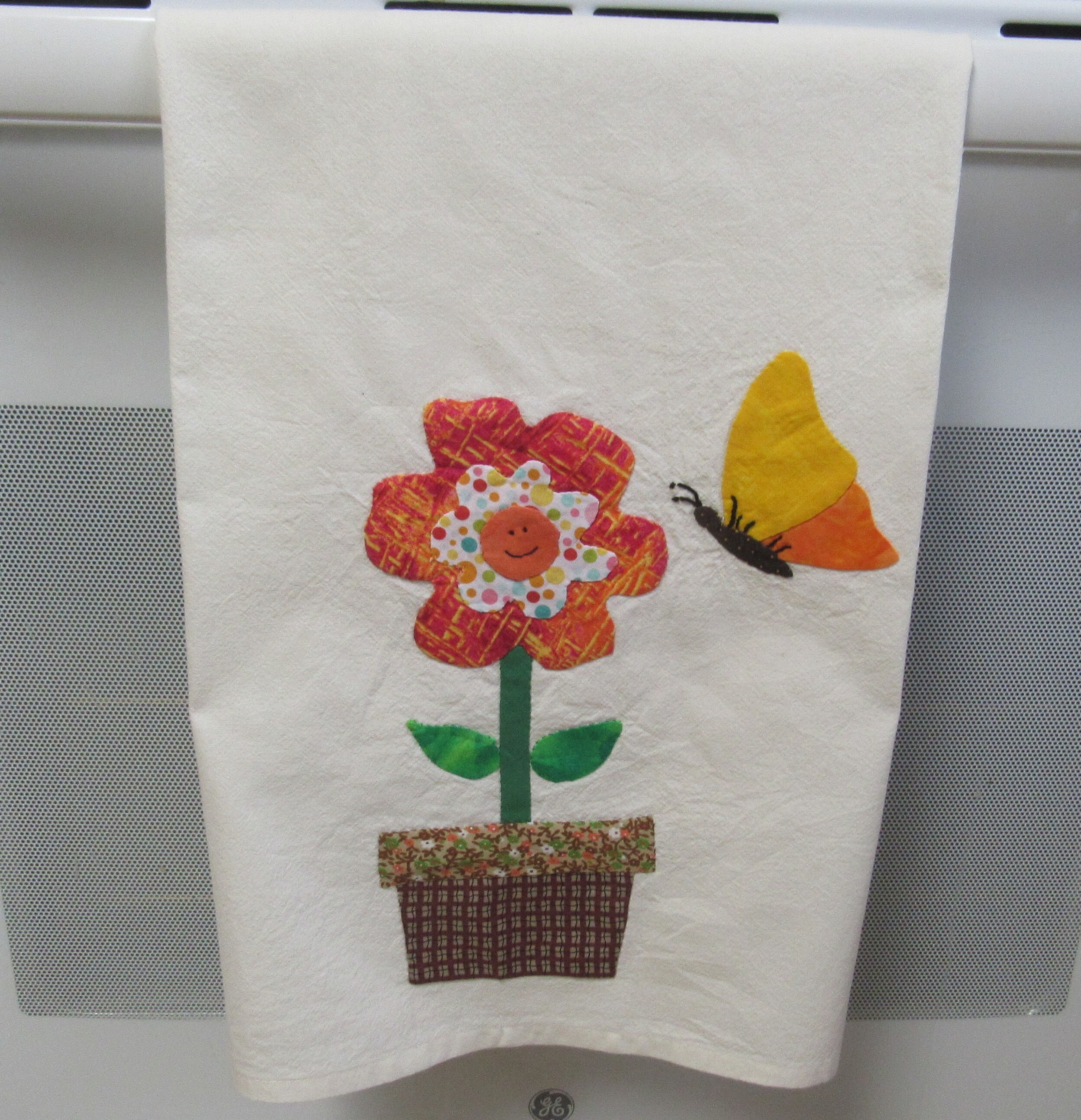 Feed Sack Muslin Applique Kitchen Towels Vintage Home Sewn Fruit Motif Set 4