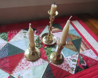 3 Vintage Brass Candle Holders Different Heights and Shapes Farmhouse Holiday Table Decor