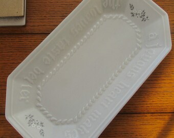 Pfaltzgraff Heirloom Bread Tray With Verse, Vintage 8-Sided Stoneware, Soft Gray With Floral Decals