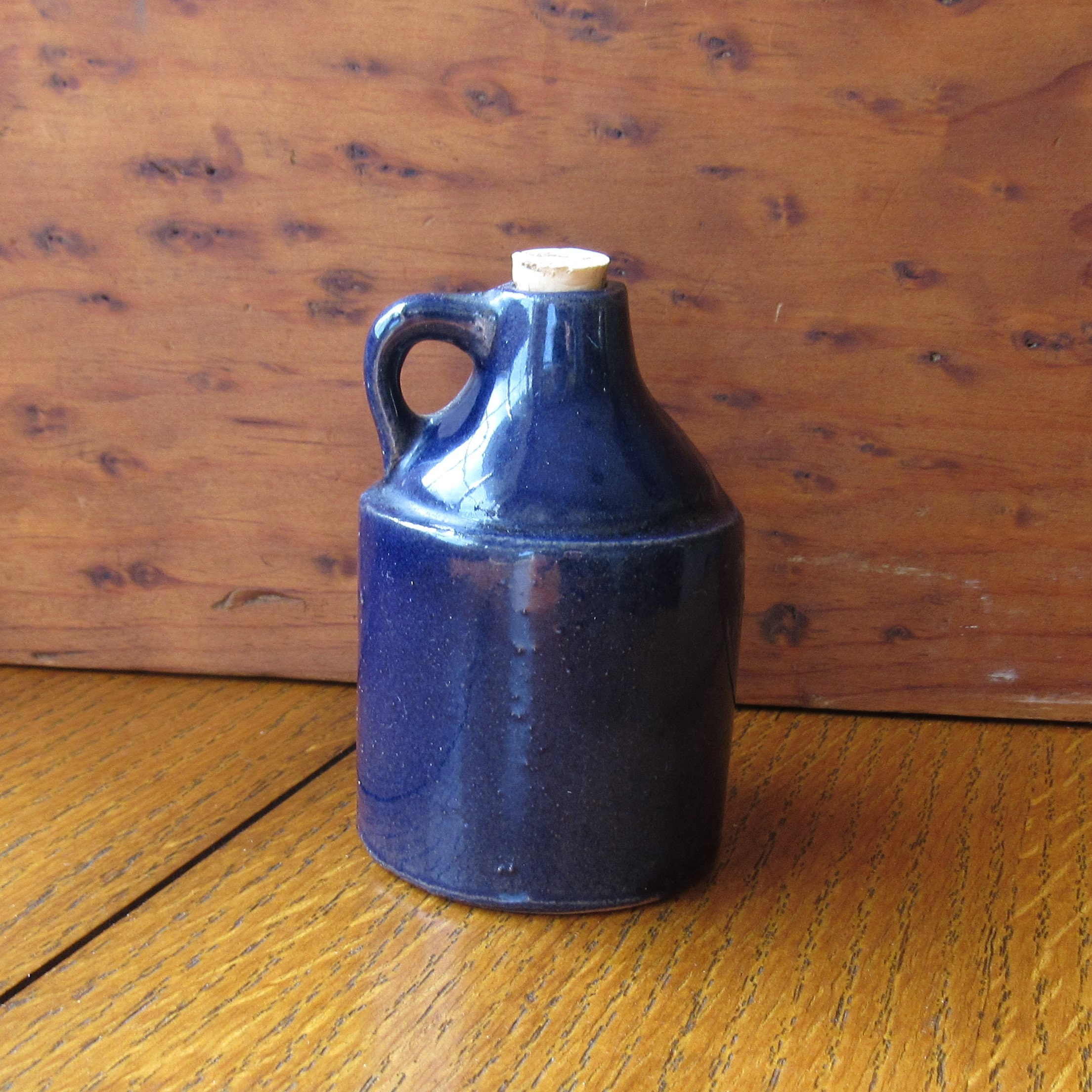 Miniature Stoneware Whiskey Jug Rare Cobalt Blue Vintage Crockery