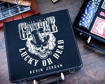 Personalized Poker Set: Engraved Poker Chips, Cards, Gambling Gift