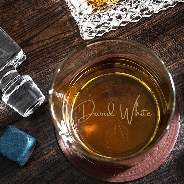 Custom Whiskey Glass - comes with set of 3 complimentary stones.