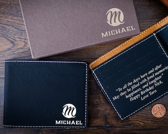 Personalized slim mens wallet - Bifold custom engraved wallet for him