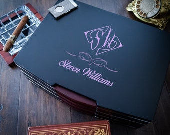 Personalized cigar humidor box with optional accessories - Great gift for cigar lovers - 100 Ct.