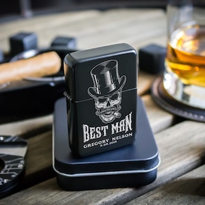 Engraved Lighter: Personalized Groomsmen Gift, Matte Black Steel